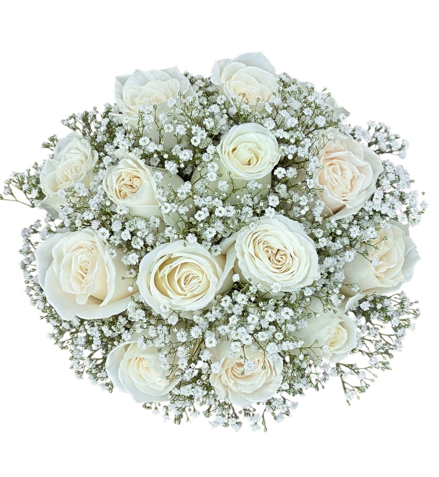 White Playa Blanca Roses with Gypsophila Bridal Wedding Bouquet