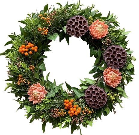 Autumn Wild Wreath with Pink Protea & Lotus Seedheads - Fresh Bouquet Co.
