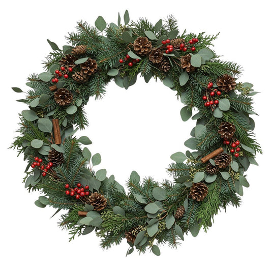 Classic Pine & Ilex Berry with Eucalyptus Christmas Wreath - Fresh Bouquet Co.