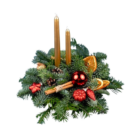 Fresh Christmas Centerpiece with Red Baubles and Orange Slices - Fresh Bouquet Co.