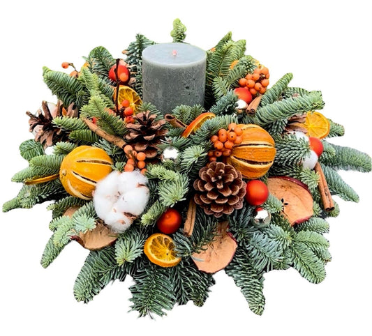 Fresh Dried Fruit Christmas Centerpiece with Pillar Candle - Fresh Bouquet Co.