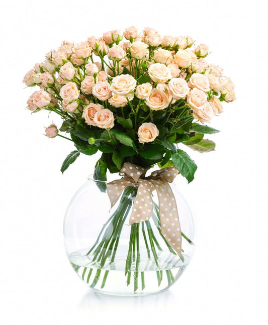 Peach Spray Roses Bouquet in Fishbowl Vase - Fresh Bouquet Co.