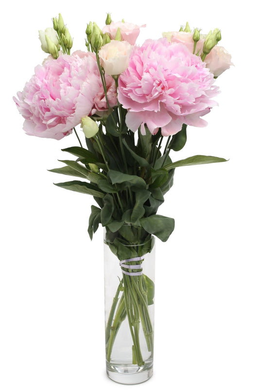 Pink Peonies & Lisianthus Bouquet in Vase - Fresh Bouquet Co.