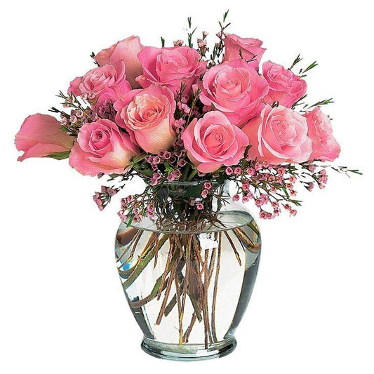Pink Roses & Wax Flowers Bouquet in Vase - Fresh Bouquet Co.