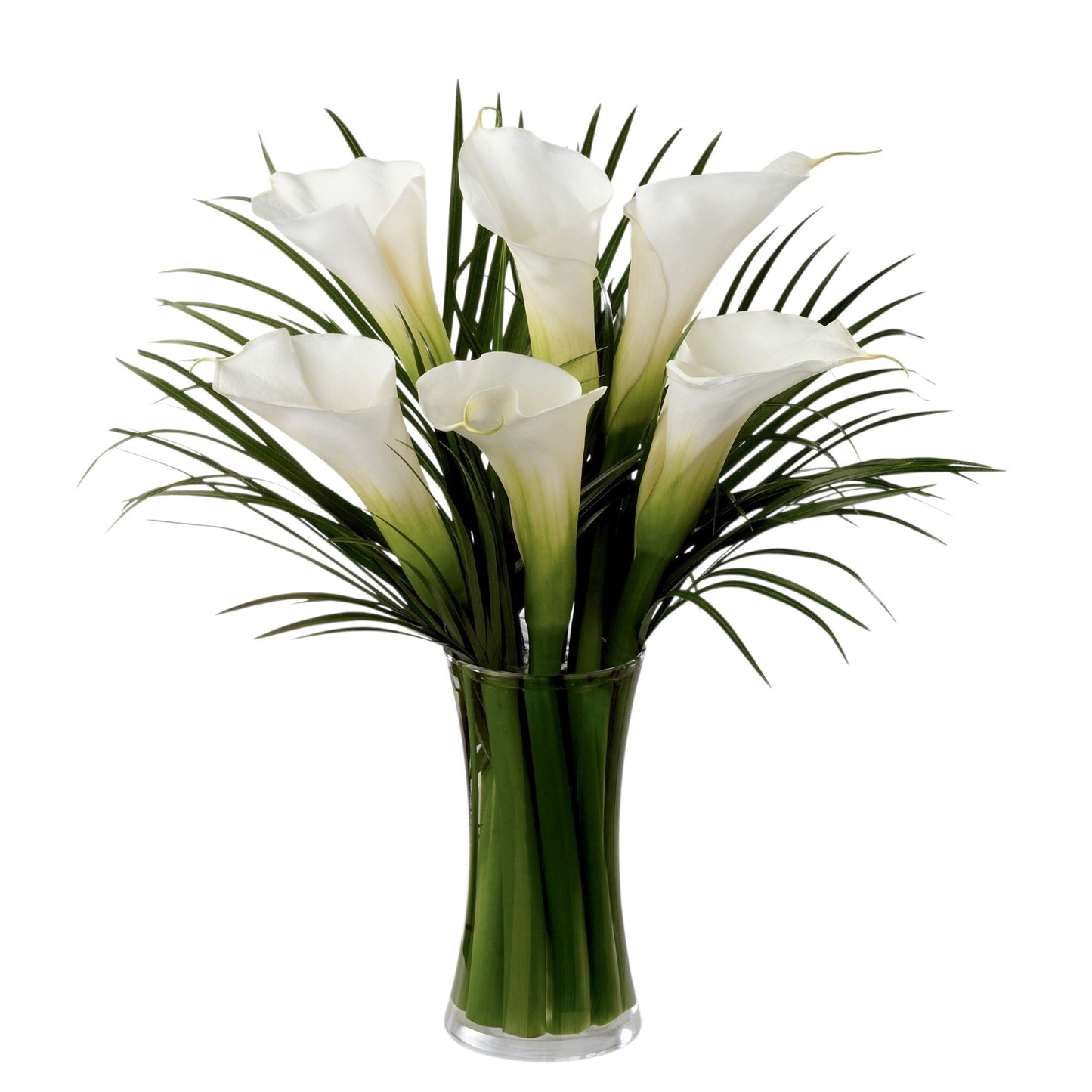 White Calla Lily Arrangement with Leaves in Vase - Fresh Bouquet Co.
