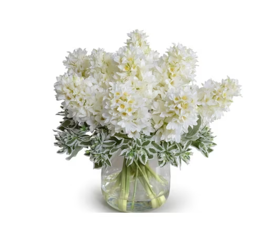 White Hyacinth & Pittosporum Bouquet in Vase
