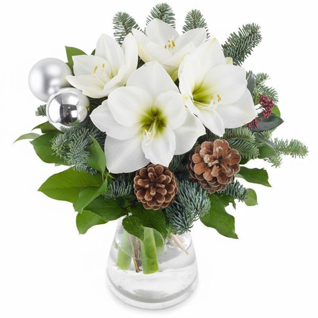 Winter White Amaryllis Bouquet Arrangement - Fresh Bouquet Co.