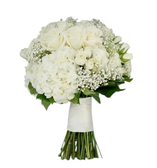 White Hydrangea with Roses Bridal Wedding Bouquet