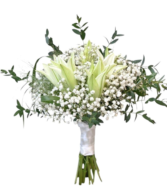 Lilies with Gypsophila Bridal Wedding Bouquet