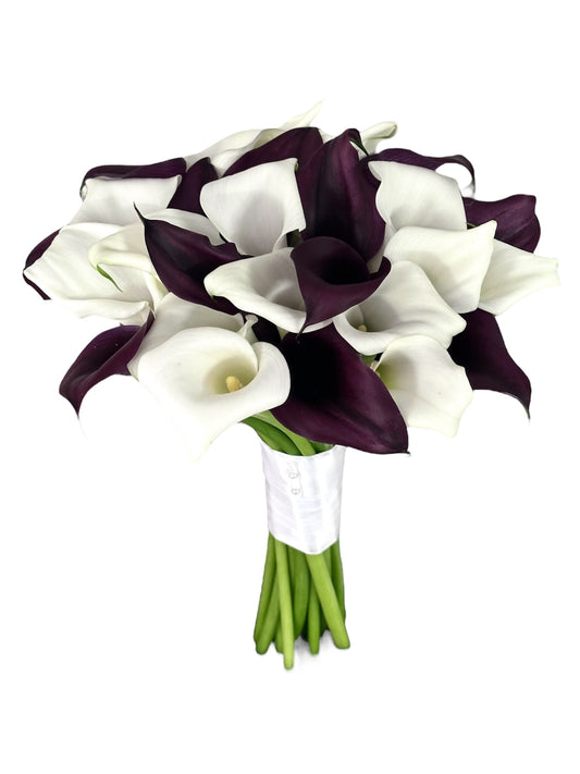 White and Burgundy Calla Lily Bridal Wedding Bouquet