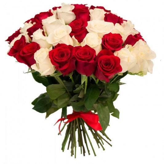 Red Freedom & Ivory Avalanche Roses Bouquet
