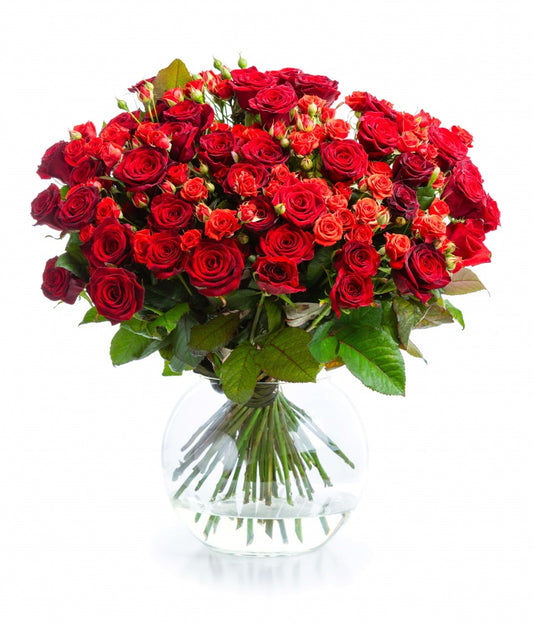 Red Naomi & Spray Roses Bouquet in Vase