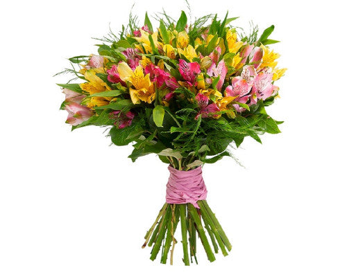 Alstroemeria 3 Mixed Colours & Fern Bouquet