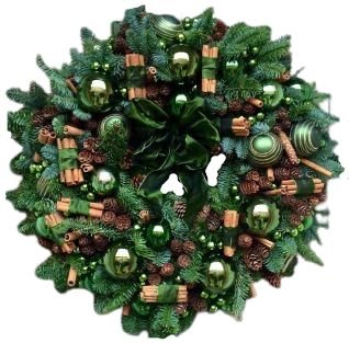 Christmas Wreath with Green Baubles & Cinnamon Sticks - Fresh Bouquet Co.