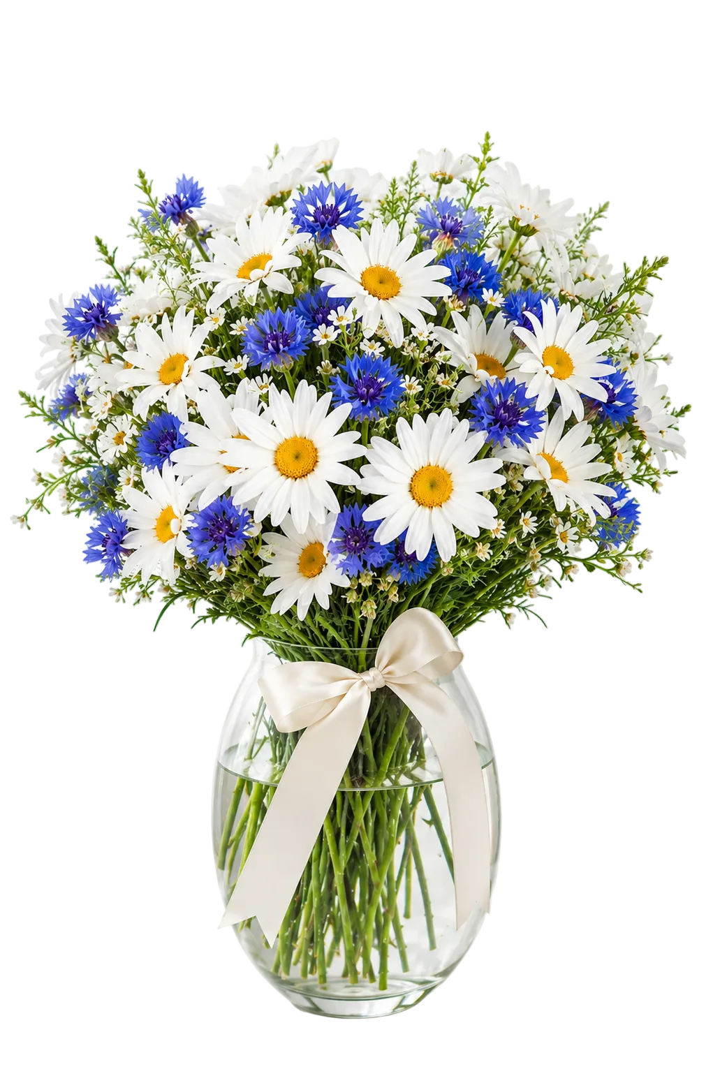Daisy & Cornflowers Bouquet in Vase - Fresh Bouquet Co.