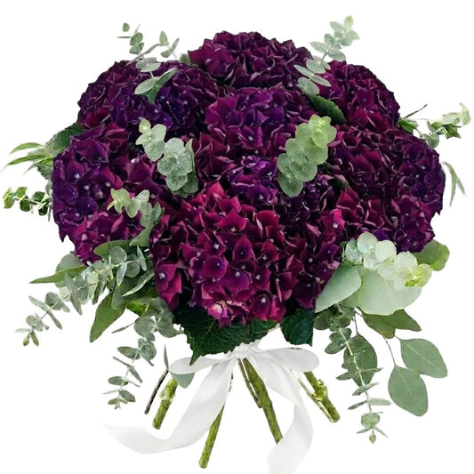 Dark Purple Hydrangea Bouquet with Ruscus Greenery - Fresh Bouquet Co.
