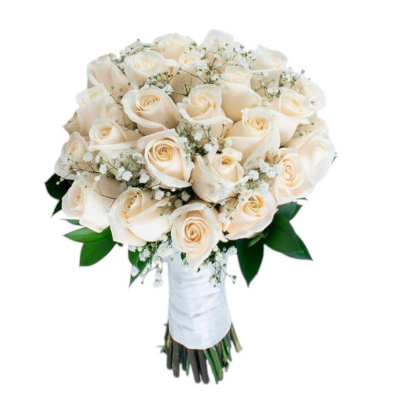 Ivory Vendela Roses with Gypsophila Bridal Wedding Bouquet - Fresh Bouquet Co.
