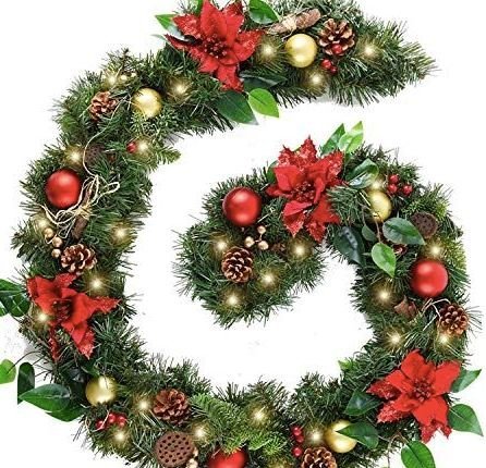 Natural Christmas Garland with Baubles & Poinsettia - Fresh Bouquet Co.