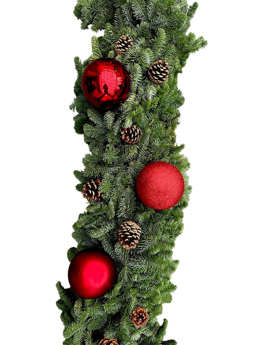 Natural Garland with Big Red Baubles & Cones - Fresh Bouquet Co.