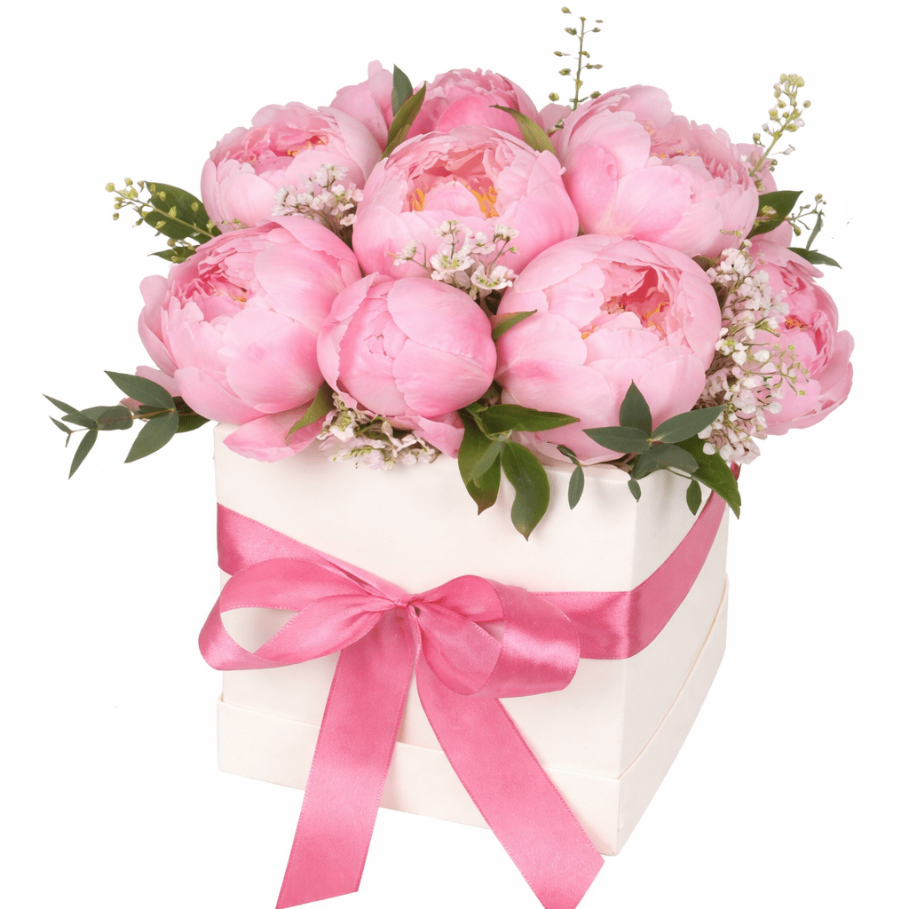 Peonies Square Box with Wax Flowers - Fresh Bouquet Co.