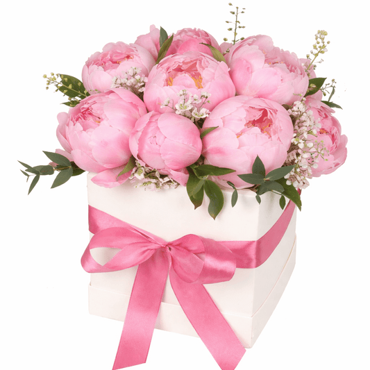 Peonies Square Box with Wax Flowers - Fresh Bouquet Co.