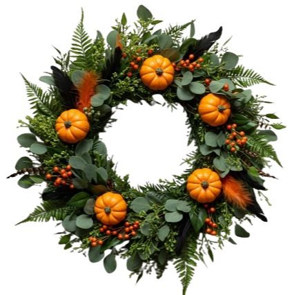 Pumpkin Wreath with Feathers & Eucalyptus - Fresh Bouquet Co.