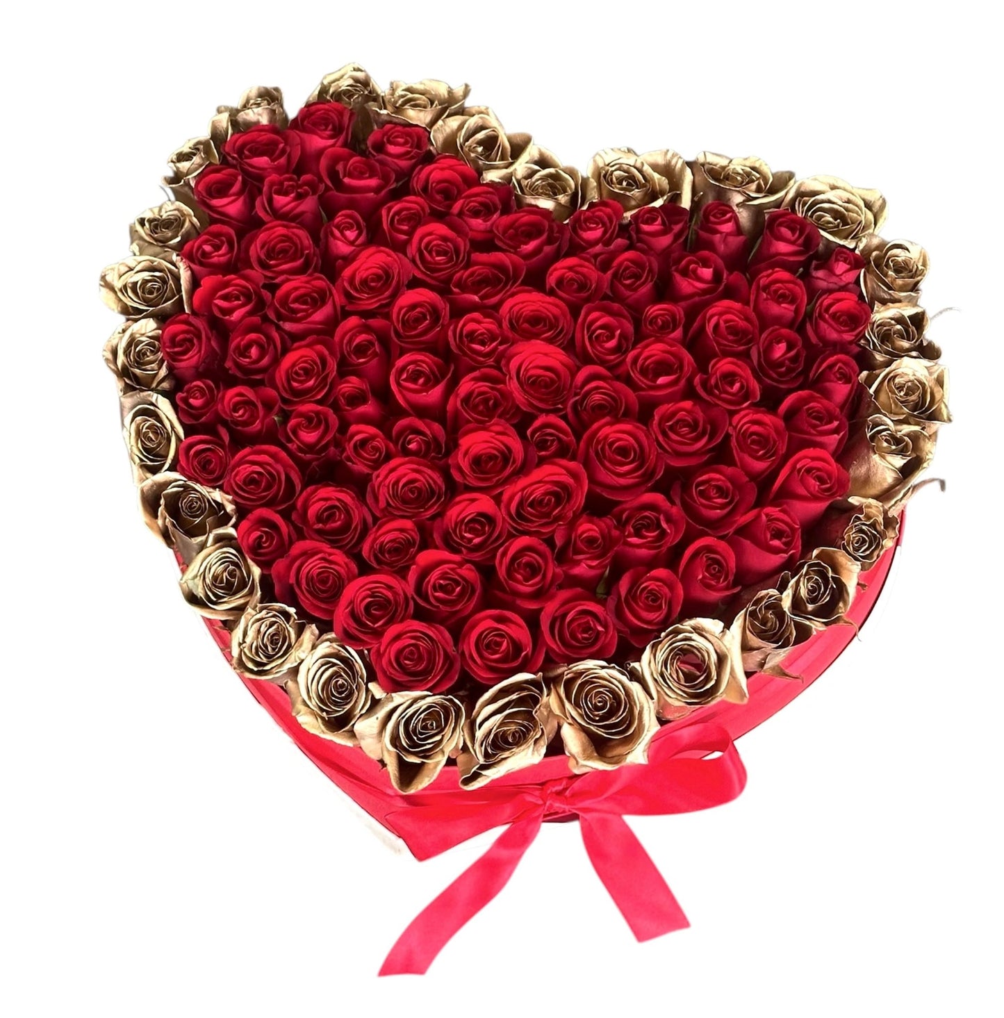 Red Roses Heart with Gold Accents – Premium Box - Fresh Bouquet Co.
