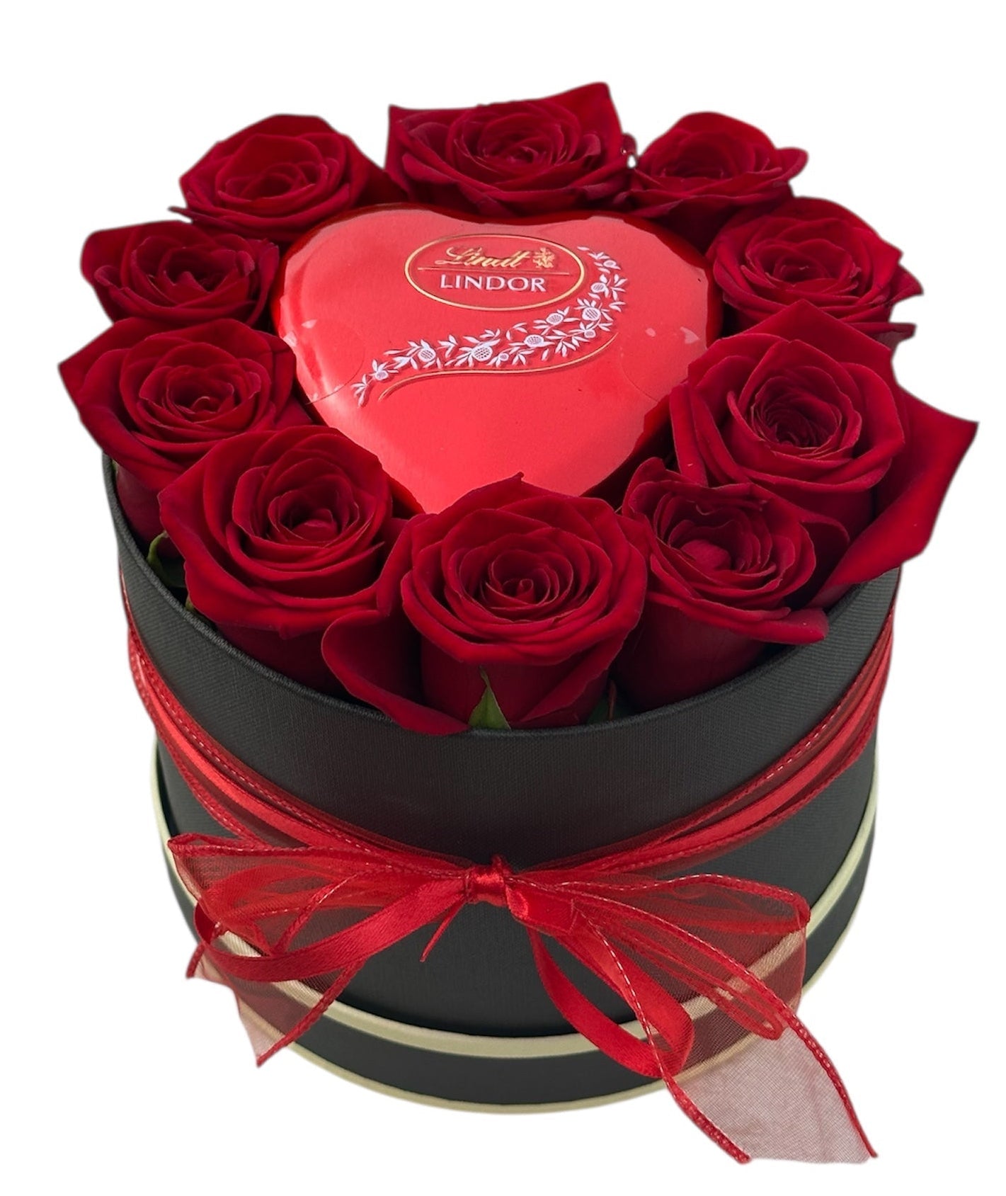 Roses in a Box with Metal Heart & Chocolates - Fresh Bouquet Co.