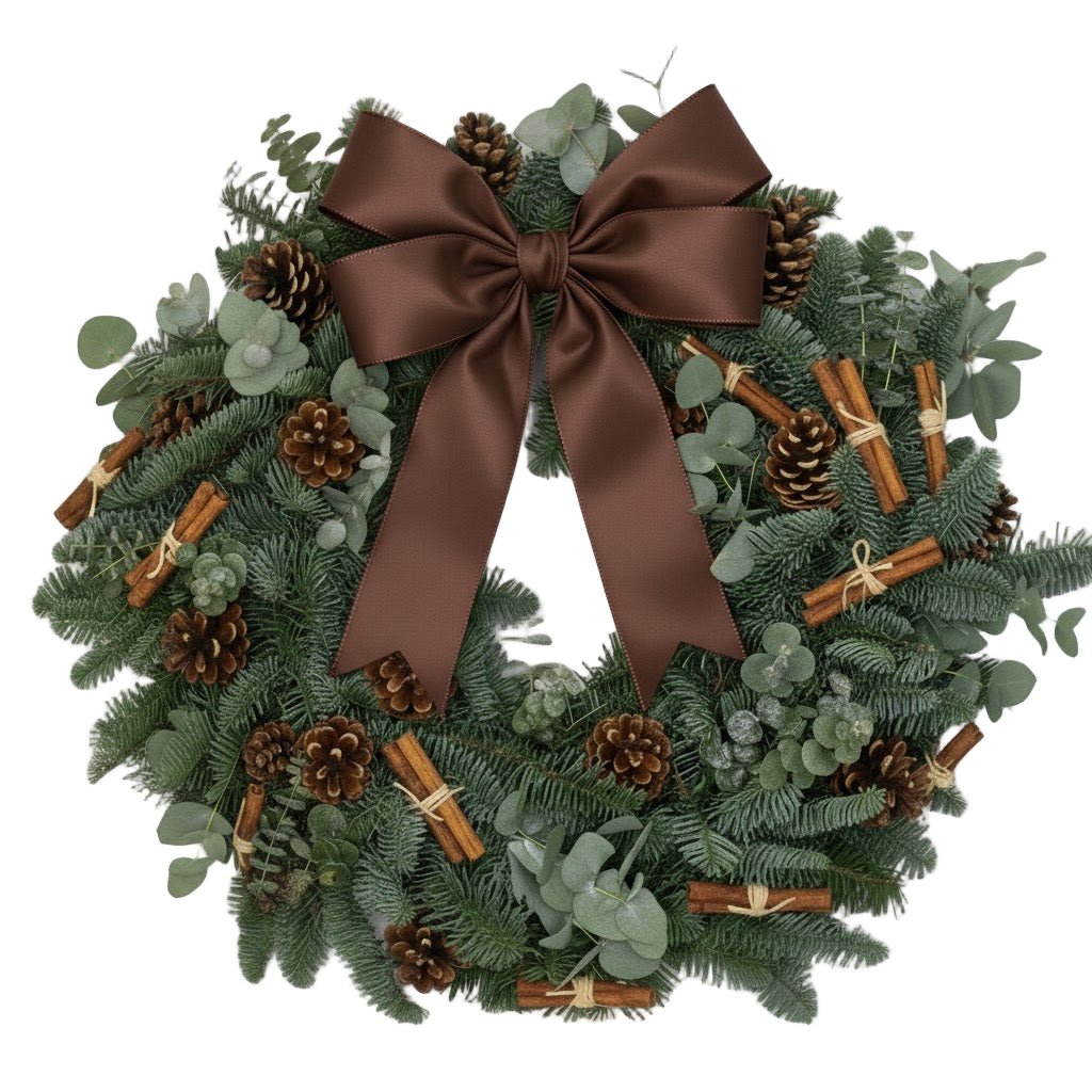 Rustic Fresh Spruce and Eucalyptus Wreath with Cones and Cinnamon - Fresh Bouquet Co.