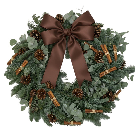 Rustic Fresh Spruce and Eucalyptus Wreath with Cones and Cinnamon - Fresh Bouquet Co.