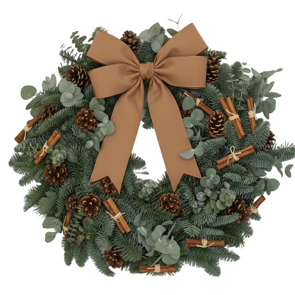 Rustic Fresh Spruce and Eucalyptus Wreath with Cones and Cinnamon - Fresh Bouquet Co.