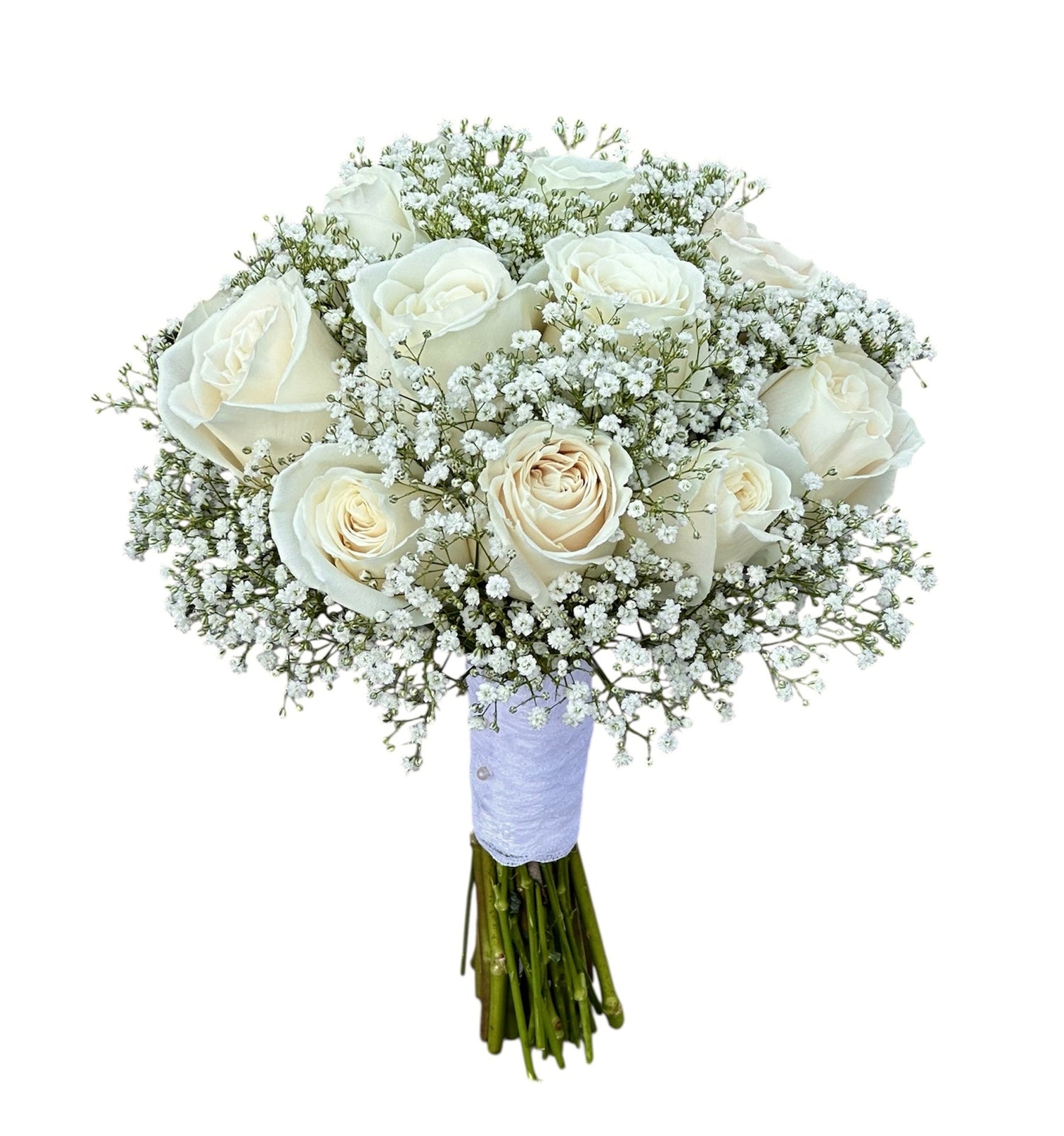 White Playa Blanca Roses with Gypsophila Bridal Wedding Bouquet - Fresh Bouquet Co.