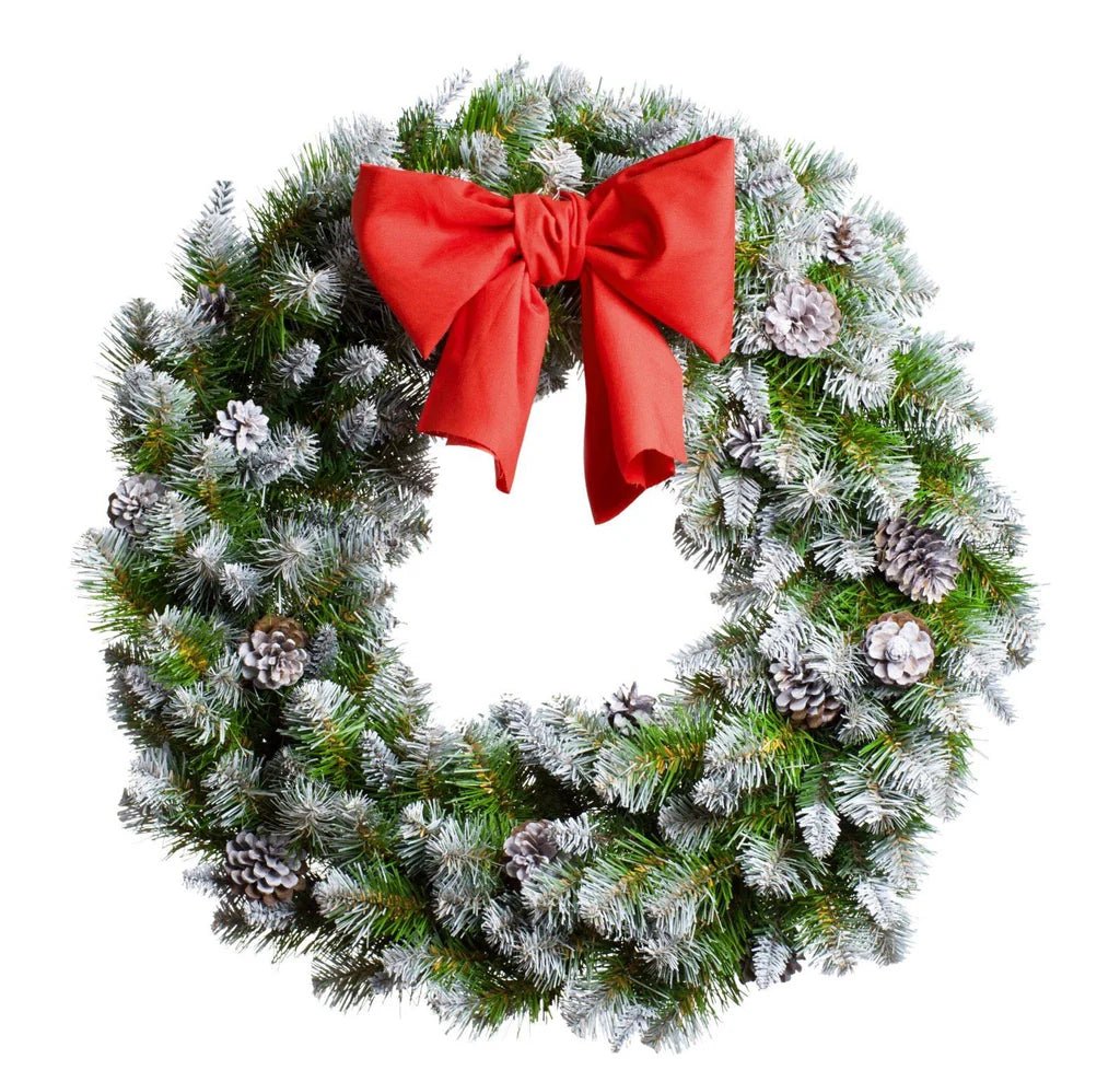 White - Tipped Spruce Christmas Wreath with Red Bow - Fresh Bouquet Co.
