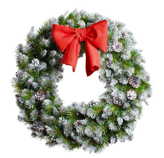White - Tipped Spruce Christmas Wreath with Red Bow - Fresh Bouquet Co.