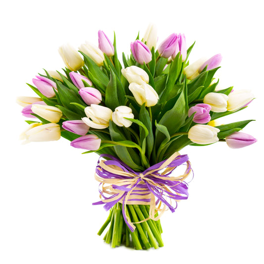 White & Lavender Tulips Bouquet